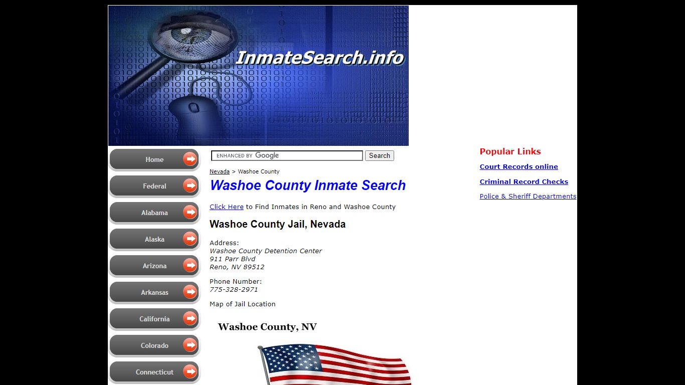 Washoe County Jail inmate search in NV